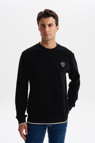 AR-MA Arma Erkek Regular Fit Karbon Fırçalı Selanik Kumaş Bisiklet Yaka Süs Etiketli Sweatshirt Kazak K30124698802 Siyah