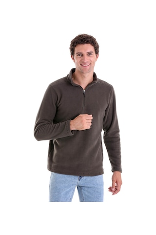 Hatemoğlu Regular Fit Düz Tam Boy Fermuarlı Polar Sweatshirt Haki