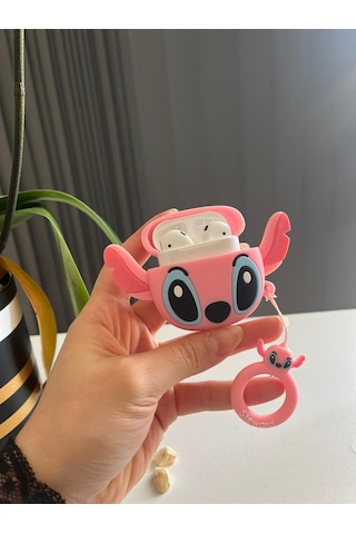 Apple Uyumlu AirPods Pro 3.nesil Sevimli Silikon Pembe Stitch Koruyucu Kılıf