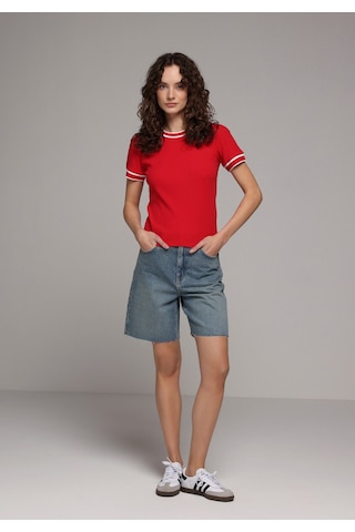 Colin's Colins Slim Fit Yuvarlak Yaka Düz Kadın Kirmizi Kısa Kol Tişört Cl1080063 Q1.v2 Red Kırmızı