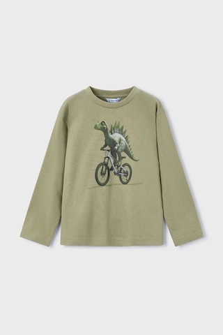 Erkek Çocuk Normal Kalıp Uzun Kollu Dinozor Baskılı T-shirt - Yeşil Kahverengi