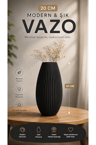 Modern Spralli Vazo Siyah