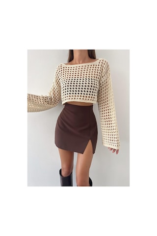 Munora Butik Uzun Kollu Taş Triko Crop Bluz Taş Taş