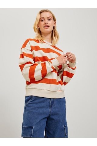 Jack & Jones Jjxx Rahat Kesim Çizgili Kırmızı - Ekru Kadın Sweat 12243288 001