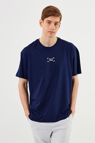 Leo Erkek Oversize Tshirt %100 Pamuk Bisiklet Yaka Baskı Detaylı Basic Tişört Mtlce85 Lacivert