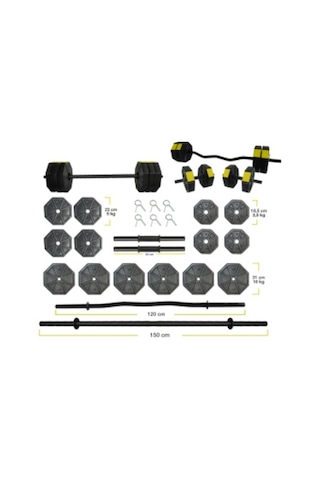 Tanspor 90 KG Halter Full Kısa + Uzun Düz + Z Bar Set-SARI