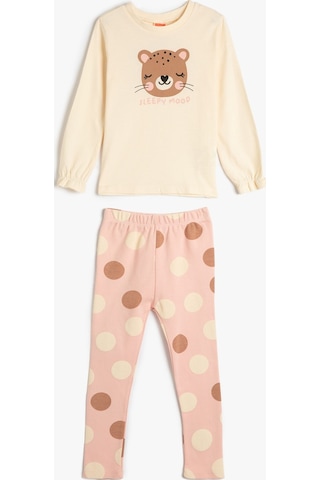 Koton Pamuklu Pijama Takımı Kaplan Baskılı Uzun Kollu Tişört Ve Beli Lastikli Pijama Altı 2 Parça Bej 4wmg10215ak 4WMG10215AK050 Ekru