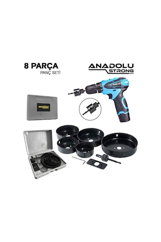 8 Parça Büyük Boy Panç Seti Ahşap Buat Kartonpiyer Alçıpan Delik Açma Oyuk Açma