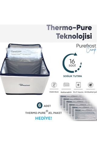 PF15 Thermo-Pure Teknolojisi ile Elektriksiz&Buzsuz Hızlı Soğutma / 16 Saat Soğuk Muhafaza Katlanır Outdoor Kamp Piknik Termal Termos Buzluk Soğutucu Çanta + 6 Adet Thermo-Pure Jel Paket