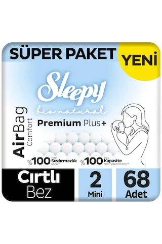Sleepy Bio Natural Premium Plus Airbag Comfort Süper Paket Bebek Bezi 2 Numara Mini 68 Adet