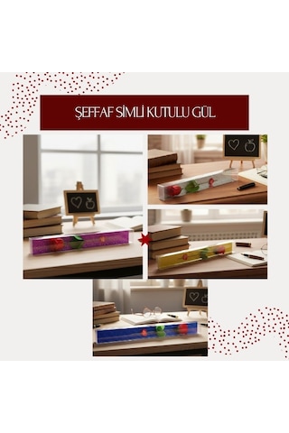 Şeffaf Simli Kutulu Gül - Öğretmenler Günü Hediyesi Çok Renkli