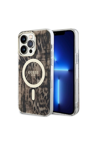 Apple Uyumlu iPhone 14 Pro Kılıf Guess Magsafe Şarj Özellikli Leopar Desenli Kapak