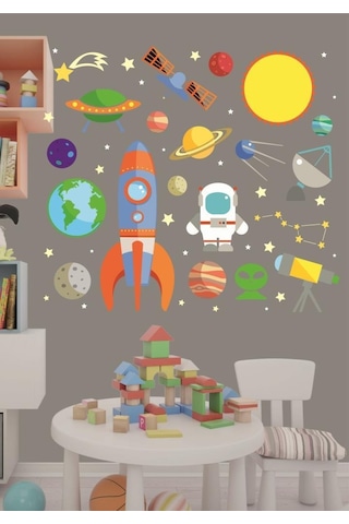 Çocuk odası gezegenleri için uzay elementleri 60 x 50 cm 1 adet Çocuk Odası Duvar Sticker Dekorasyon MD 2