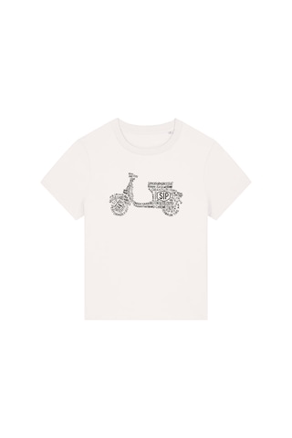 Sıp Scootershop Sıp Kadın T-shirt - Vespa Yazı Desenli Beyaz / Sıp