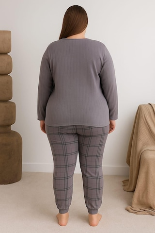 Kadın 0267 Büyük Beden Raporlu Pijama Takımı Füme Füme