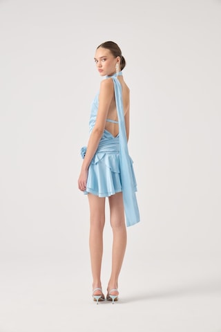 Holly Lolly Kemerli Mini Saten Giana Elbise Mavi