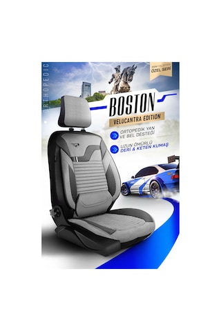 Gri - Siyah Garni Panda Boston Serisi Velucantra Kumaş Oto Koltuk Kılıfı - Tam Set