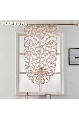 Krem 1 Pc Napearl Avrupa Tarzı Moda Çiçek Pencere Ev Mutfak Jakarlı Kumaş Tül Perde 1pc W80cm X L220cm Krem