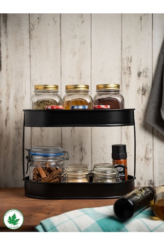 İki Katlı Metal Baton Mutfak Ve Banyo Düzenleyicisi Organizeri Ln1254 - Siyah Siyah