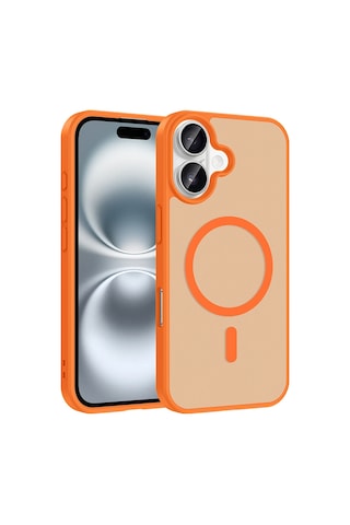 Ardemix Apple iPhone Uyumlu 16 Kılıf M-safe Şarj Özellikli Zore Babet Kapak - Turuncu