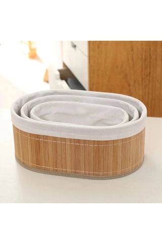Doğal Bambu Organizer Kutusu - Ahşap Ekmeklik Ve Çok Amaçlı Saklama Sepeti, 3'lü Set Odun