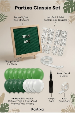 Safari Jungle Doğum Günü Süsleme Classic Set Keçe Yazı Panosu Standlı Pompa Balon Zincirli Çocuk