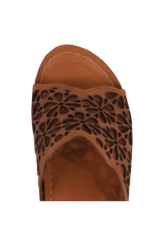 Napa Shoes Rahat Kalıp Lazer Detaylı Hakiki Deri Kadın Dolgu Topuk Terlik Napa-226l Taba