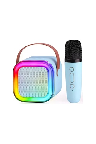 Karaoke Kablosuz Hoparlör Mikrofonlu Rgb Işıklı Bluetooth Speaker Tf Kart/usb Mavi.gzpde