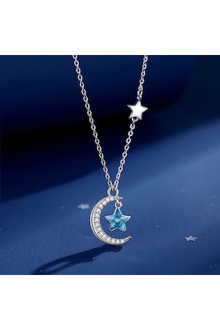 Monemel Kristal Ay Yıldızlı Kolye Altın Kaplama N02402 Gümüş