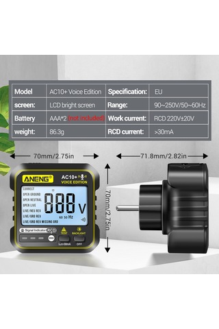 Aubyhe Aneng Sesli Priz Test Cihazı - Kaçak Akım Koruma, Faz Kontrolü, Ev Ve Profesyonel Kullanım İçin Ac10+ Model