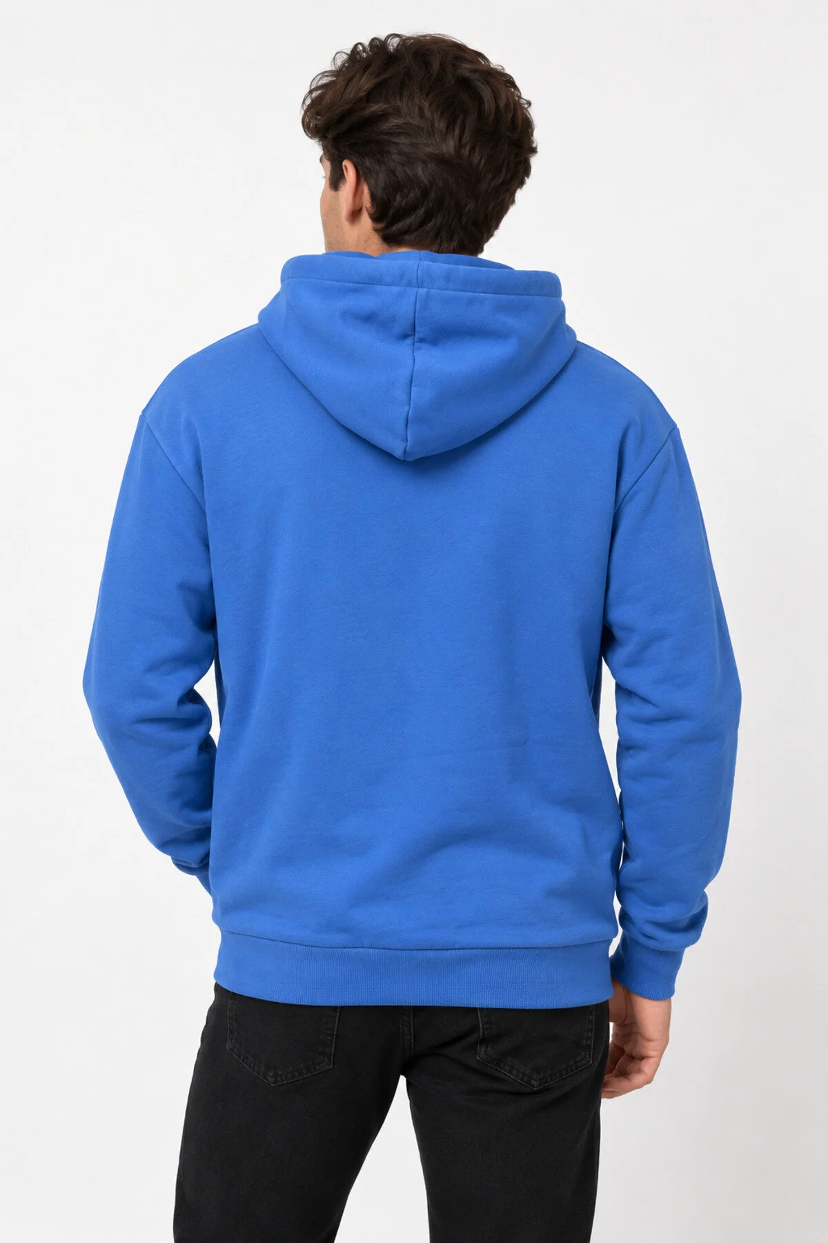 Neco Giyim Unisex Kapüşonlu Mavi Sweatshirt Kanguru Cepli Pamuklu Regular Fit Günlük Spor Sweat