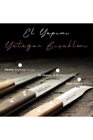 El Yapımı Dövme Çelik 3'lü Et, Kasap & Kurban Bıçağı Seti Ahşap