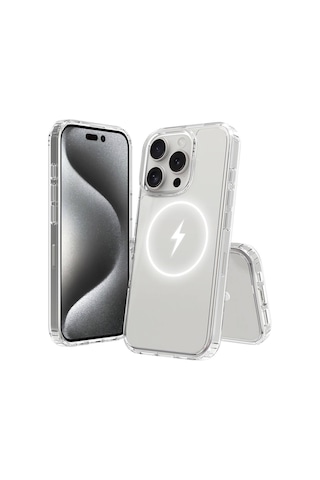 İphone Uyumlu 16 Pro Max Kılıf Magsafe Şarj Özellikli Şeffaf Sert Pc Zore Embos Kapak-şeffaf