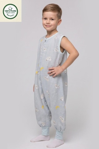 Cantoy Müslin Geniş Askılı Bebek Çocuk Uyku Tulumu %100 Pamuk Natural 0.5 Tog Mavi