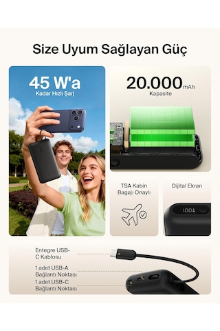 Belkin Ultracharge 20000 Mah Usb-c Kablolu Ve Ekranlı Power Bank, Siyah