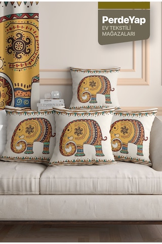 Etnik Hint İşlemeli Fil Desenli 4'lü Kırlent Kılıfı