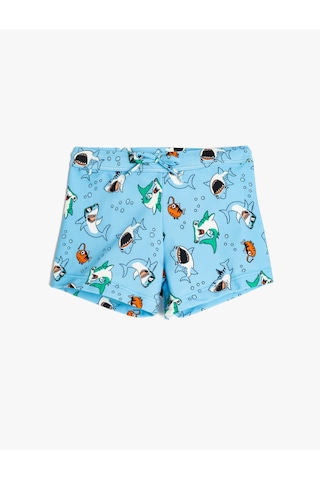 Koton Beli Bağlamalı Köpek Balığı Baskılı Deniz Şortu Mavi Desenli 5skb00003mm Mavi Desenli