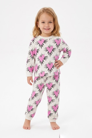 Modanıno %100 Pamuk Ve Baskılı Kız Çocuk Pijama Takımı 9-36 Ay 12741ıs Beyaz