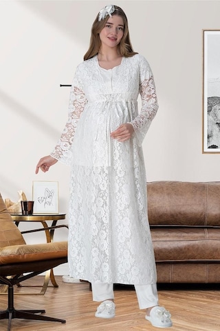 Mecit Pijama Mecit 6060 Bayan Ekru Sabahlık Gecelik Pijama Hamile Lohusa Set 001