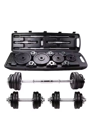 Çantalı Döküm Plaka Dambıl Seti 50 Kg Siyah Dumbbell Set