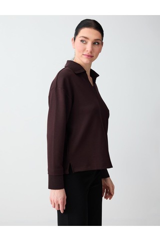 Jimmy Key Jimmy Key Acı Kahve Polo Yaka Uzun Kollu Modal Örme Sweatshirt 6sw235626803 Kahverengi