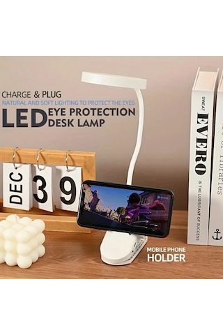 Boatshop1 1pc Usb Şarj Edilebilir Dokunmatik Kontrollü Led Masa Lambası Ayarlanabilir Parlaklık Göz Koruma Okuma Lambası Beyaz Plastik Taban Klipsli Ev Ve Ofis İçin Ahşap