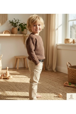 Nanica Kids Minibohe Çocuk Jakarlı Sweatshirt Kahverengi Kahverengi