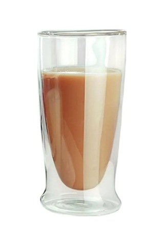 Çift Cidarlı Uzun Model Cam Kokteyl, Meşrubat, Latte, Su Bardağı, 350 Ml, 1 Adet - 12323 Açık Kırmızı