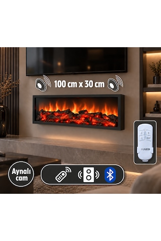 Dekoratif Elektrikli Bluetoothlu Yapay Şömine 100x30x15