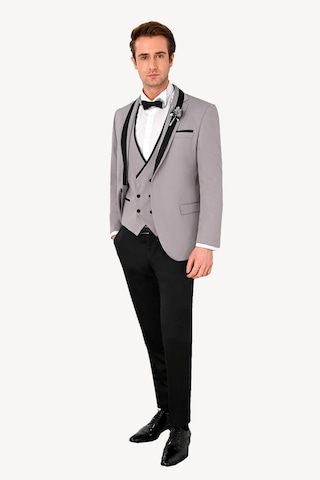 Ysf Erkek Gri Slim Fit Yelekli Şal Yaka Damatlık