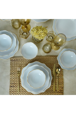Keramika Beyaz Gold Fileli Romeo Yemek Takımı 24 Parça 6 Kişilik