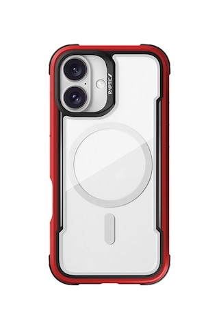 Apple Uyumlu iPhone 16 Kılıf Magsafe Şarj Özellikli Airbagli Raptic Shield Serisi Şeffaf Arka Yüzey Kapak Kırmızı