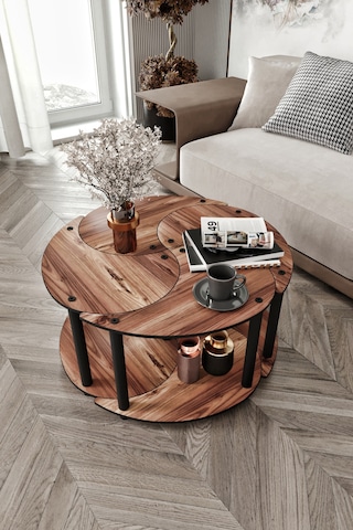 Yin Yang Unıty Serenıty Orta Sehpa 4 Lü Ceviz 70cm Ceviz