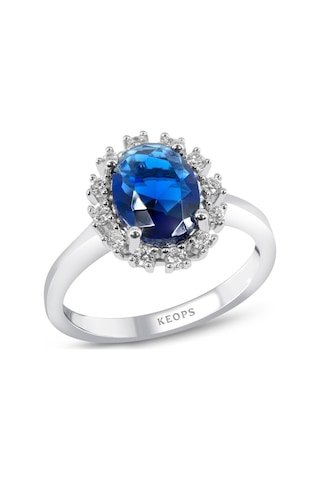 Çerçevesi Taşlı Oval Safir Yüzük